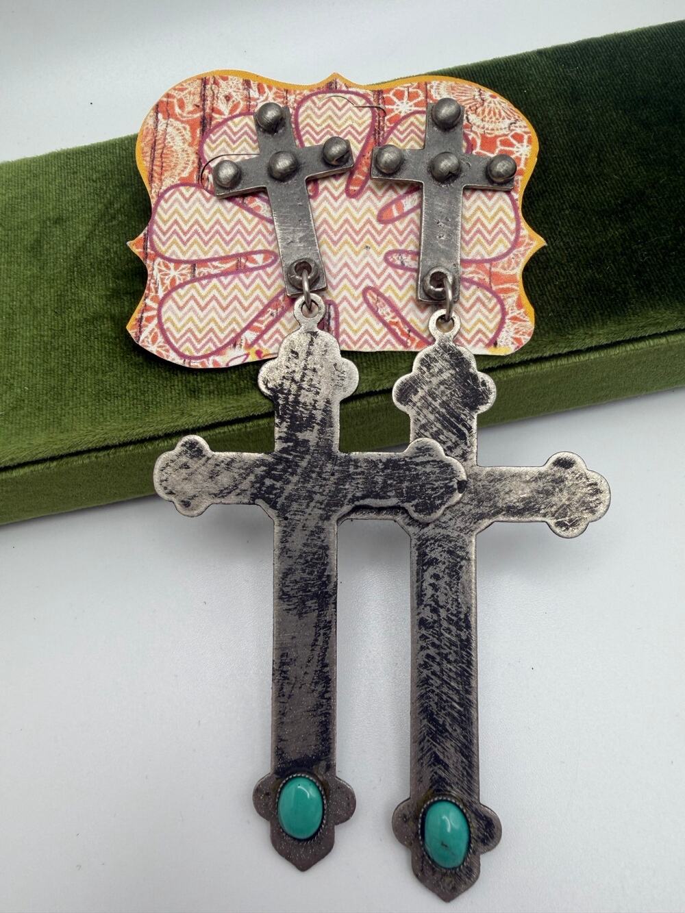silver-tone metal cross dangle earrings